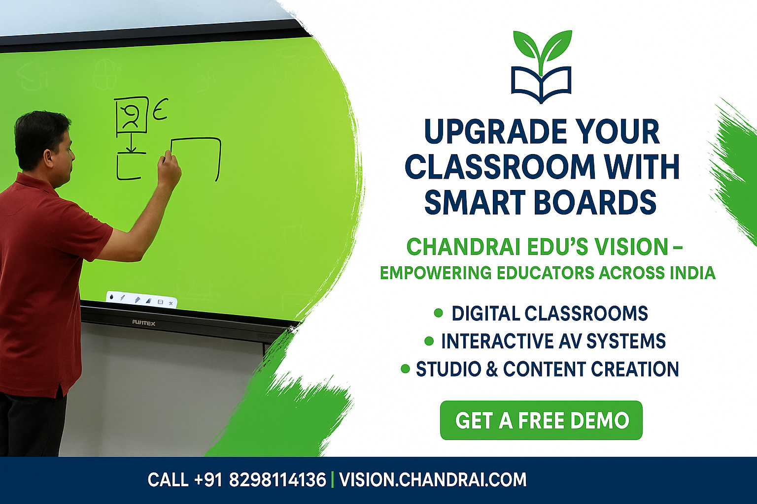 Classroom with teacher and students using a digital screen